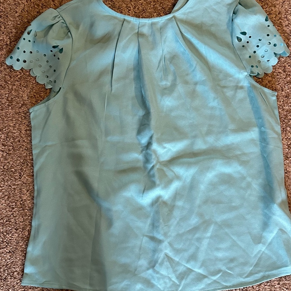 SHEIN Sky Blue Eyelet Sleeve Blouse